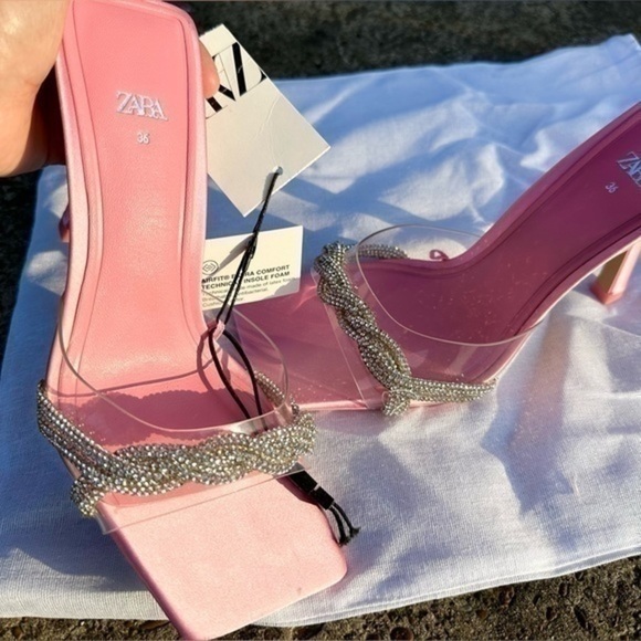 Zara women’s rhinestone Vinyl high heel sandals 1324/010 - Picture 8 of 16